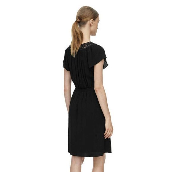 Rebecca Taylor Black Crepe Lace Short Sleeve Dress - Picture 3 of 12